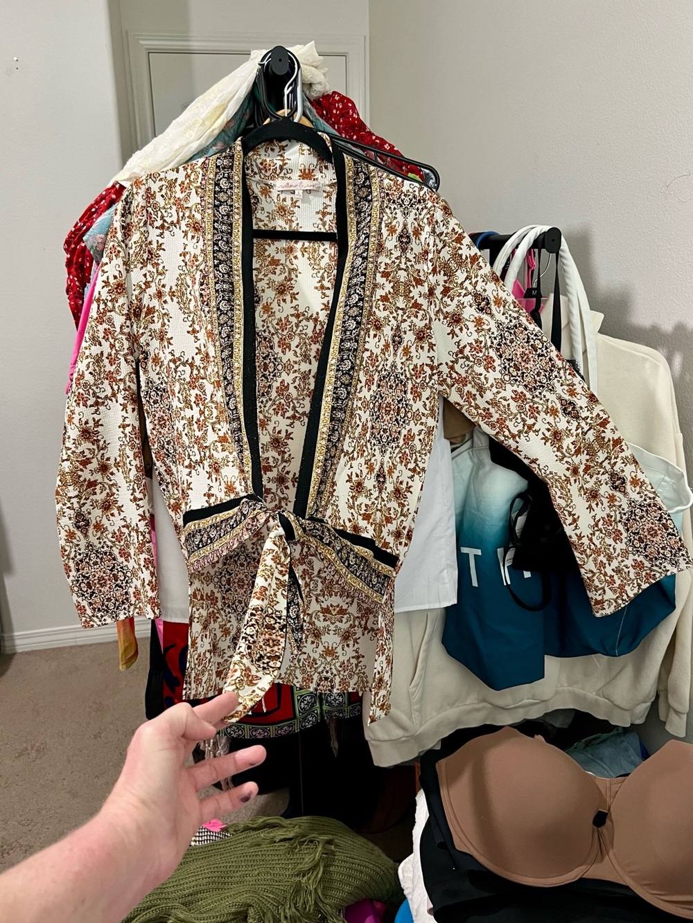Willow & Root Floral Paisley Print Tie Front Kimono Top
